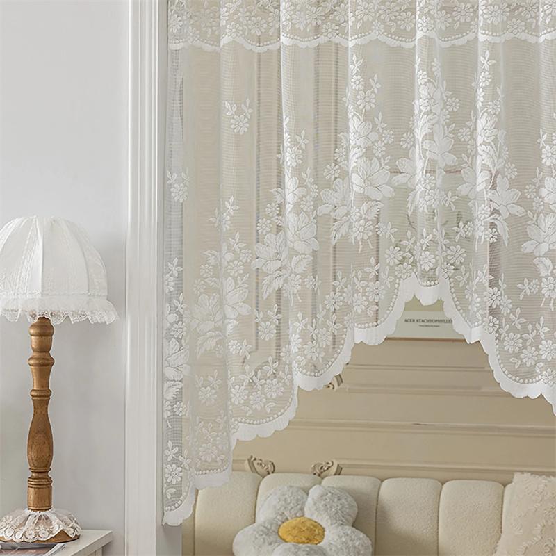 Französischer Romantischer Bestickter Kurzer Vorhang Halbvorhang für Wohnzimmer Schlafzimmer Tür Fenster Dekorativer Transparenter Vorhang 100cm Breit