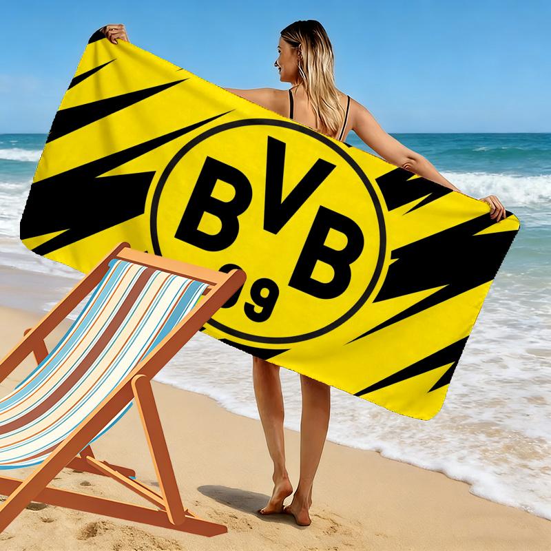 מגבת חוף מודפסת BVB 09, מגבת גדולה רכה מתייבשת במהירות לחוף, קמפינג, שחייה