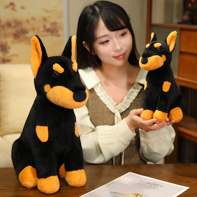 Favorite Toy Unisex Brown/Black Doberman Dog Sitting Simulation Animal Plush Toy Stuffed Puppy Doll Man Gift