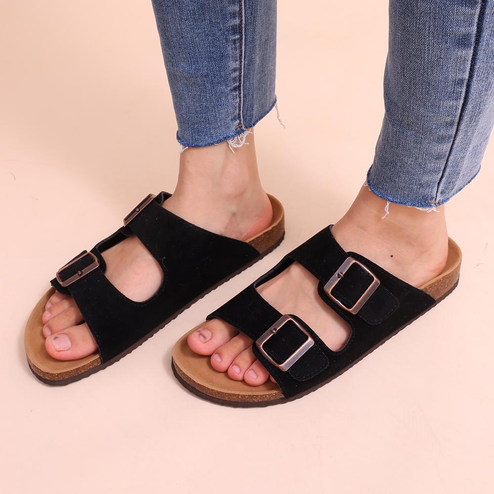 Fashion Litfun Women's Cork Footbed Sandals Fashion Ankle-Strap Suede Slippers Platform Outdoor Beach Sandals Home Comfort Flats Slides