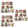 Christmas Gift Embellishments 10/20/30Pcs 2D Flat Farmhouse Chicken Wooden Hanging Ornament, Rooster Hen Coop Barn Barnyard Theme Charms Farm Pendants