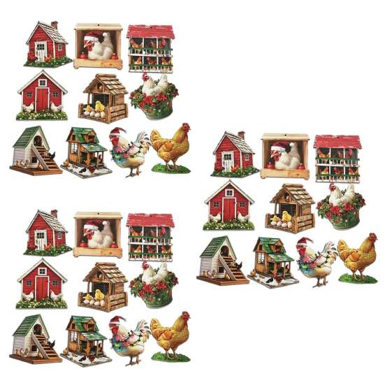 Christmas Gift Embellishments 10/20/30Pcs 2D Flat Farmhouse Chicken Wooden Hanging Ornament, Rooster Hen Coop Barn Barnyard Theme Charms Farm Pendants