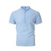 New Men's Retro Cotton Linen Casual Henry Collar Short-sleeved Shirt