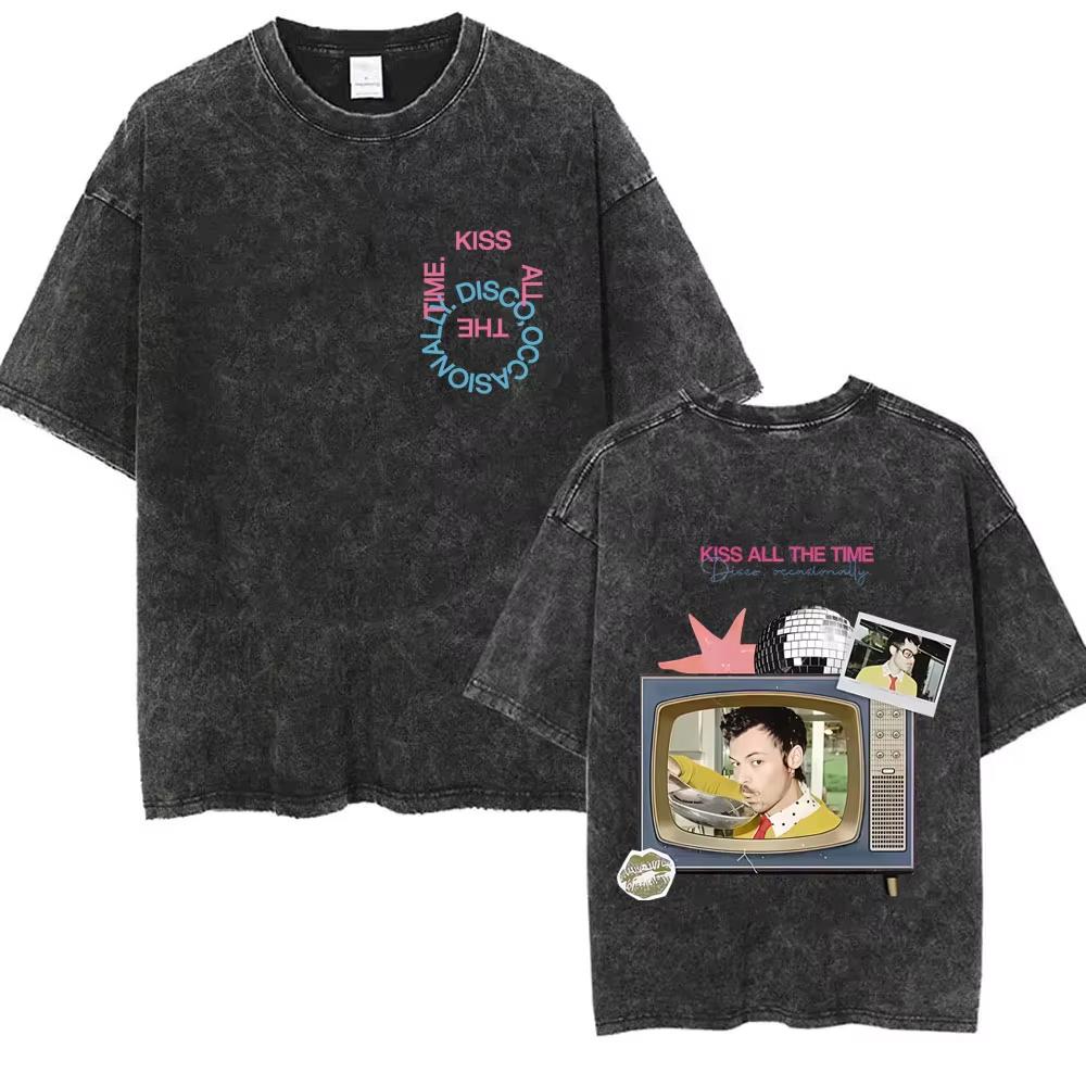 Küss Mich Immer Disco Gelegentlich Gewaschen Vintage T-Shirts Geschenk für Fans Männer Frauen Mode Popmusik Streetwear Männlich Oversized T-Shirt