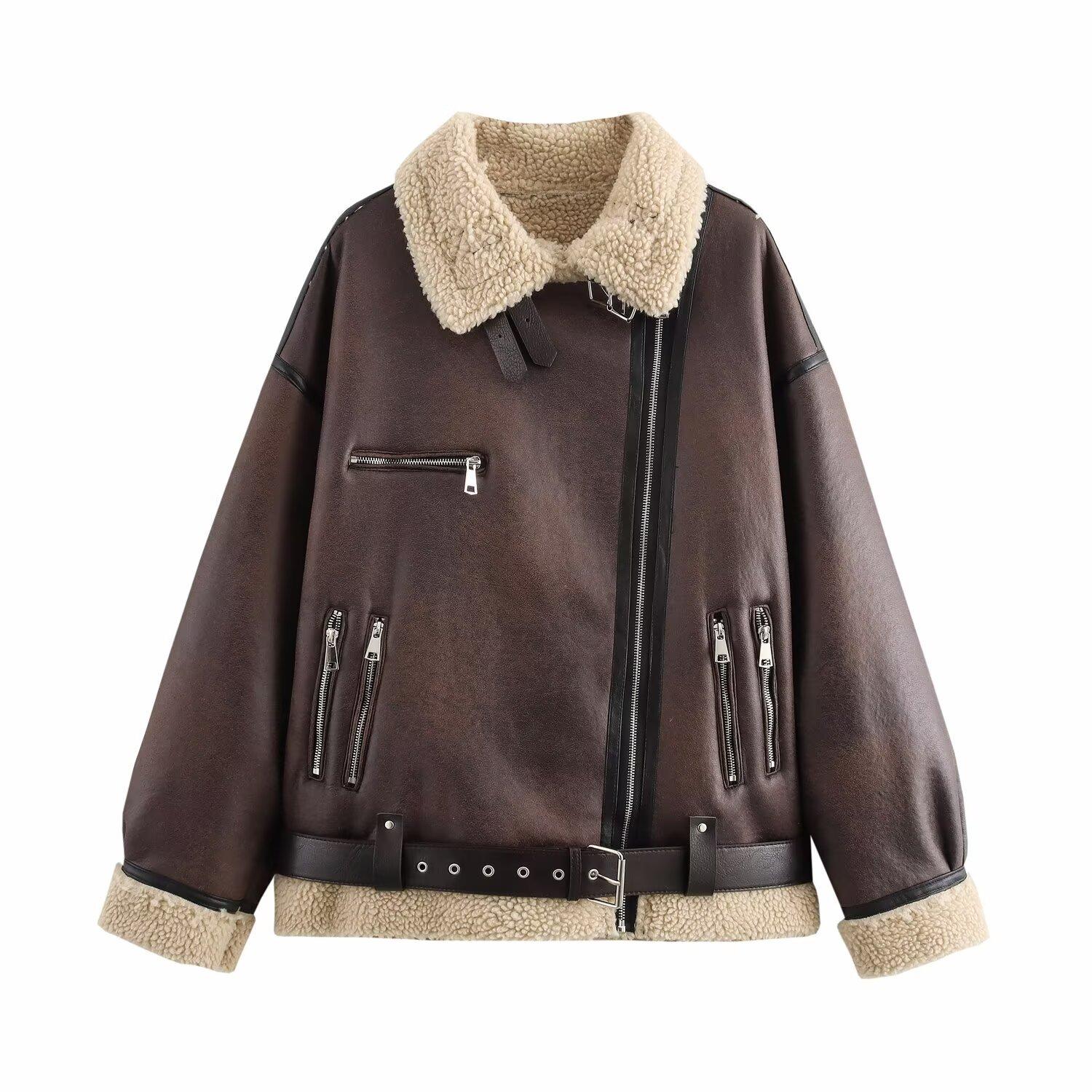 

Новые осенние модели, женская одежда, стильный дизайн, куртка из комбинированного меха с поясом и молнией L