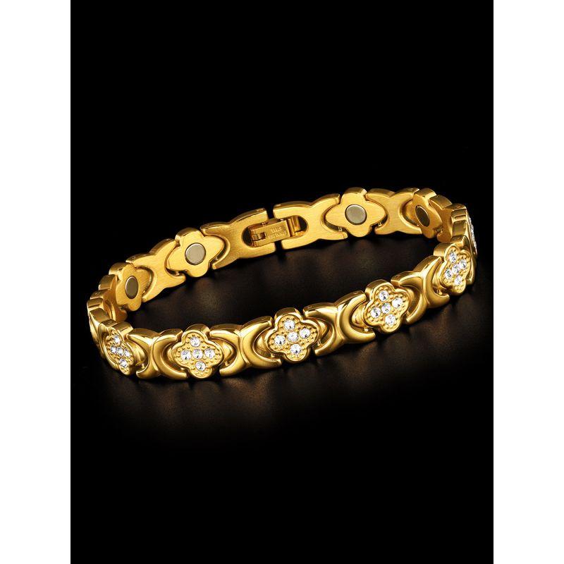 Mushen Light Luxury Niche 18K Gold Bracelet for Men and Women, New Four-Leaf Clover Full Diamond High-End Trendy Magnetic Jewelry
