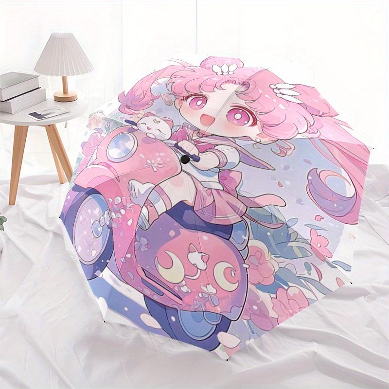 

1pc Sailor Moon Pink Scooter Automatic Opening and Closing Umbrella - Small Umbrella Suitable for Various Occasions, Portable 3-Fold Small Umbrella fo