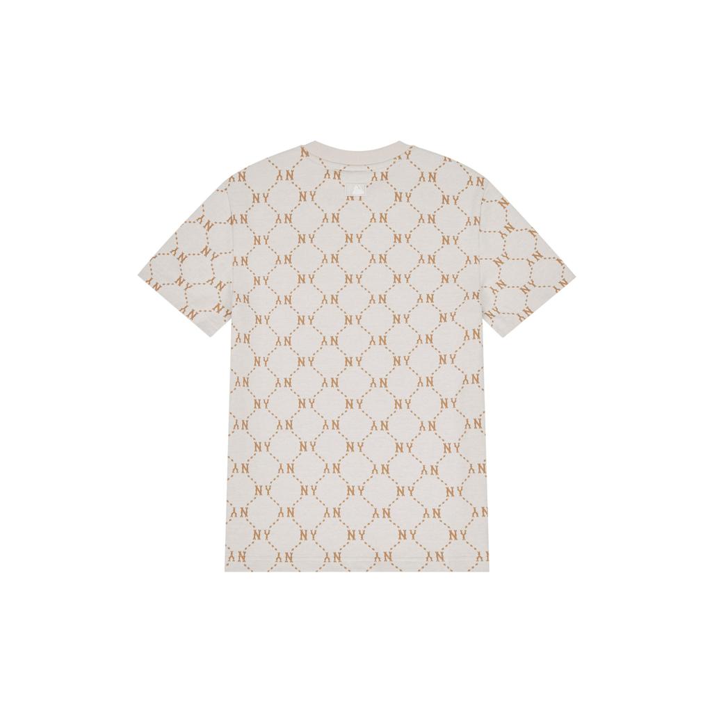 MLB Monogram Series New York Yankees Casual Printed Short Sleeve T-Shirt Unisex Tops Cream 3ATSM0143-50CRS