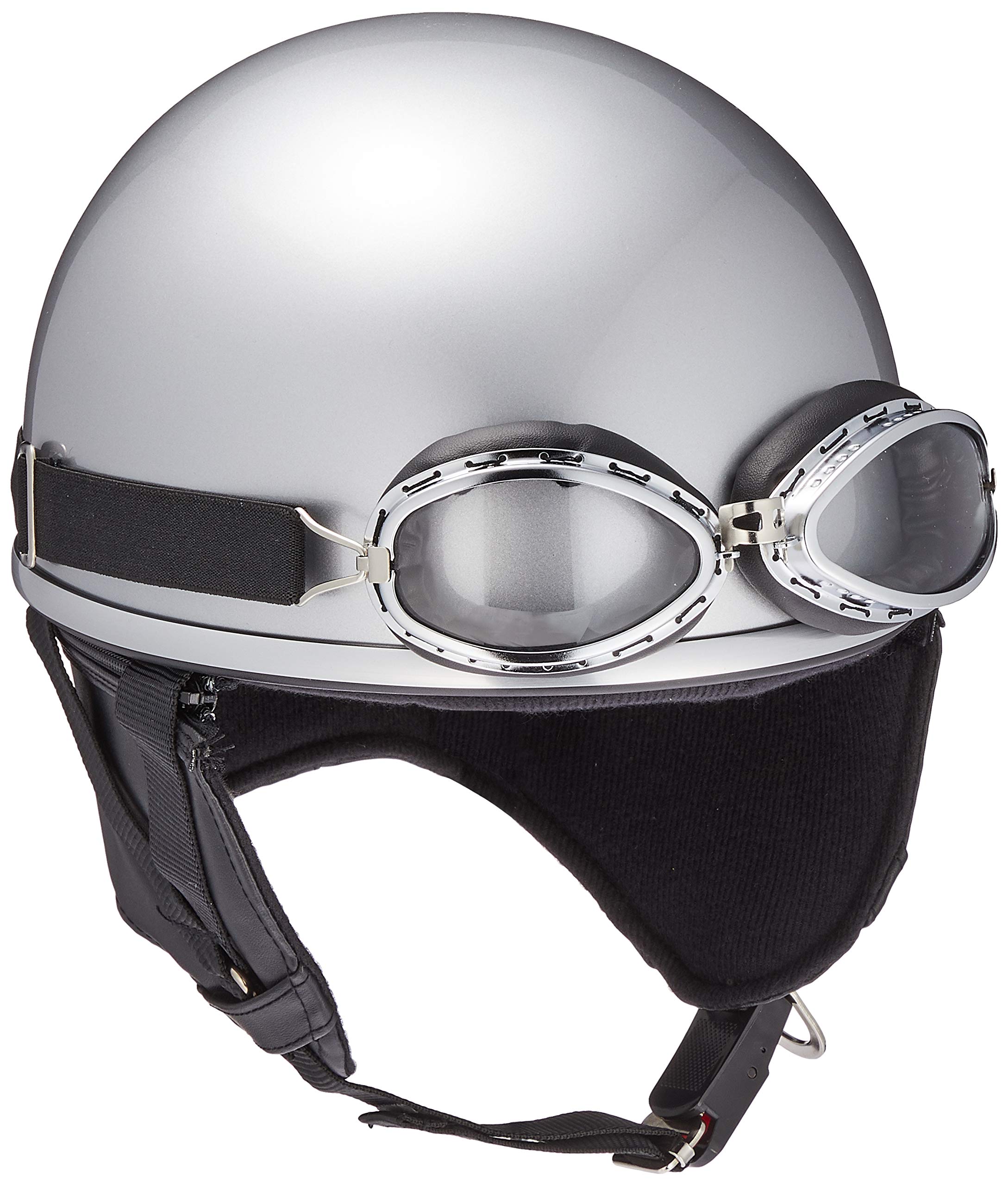 

Bike Parts Center Half Helmet with One Size Fits Most Circumference 7402 Goggles, Silver, (Head 57cm-59cm)