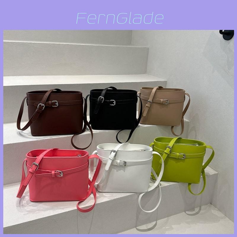Pu Water Bucket Bag For Women With Solid Color And Square Buckle Decor For Daily Use
