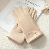 Women Winter Keep Warm Touch Screen Button Decoration Outdoor Fashion Gloves Add Velvet Drive Windproof Elegant Soft