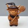 2Pcs Halloween Highland Cow Resin Figurine Wizard Hat Pumpkin Broom Cattle Statue Sculpture Holiday Party Decoration Ornament