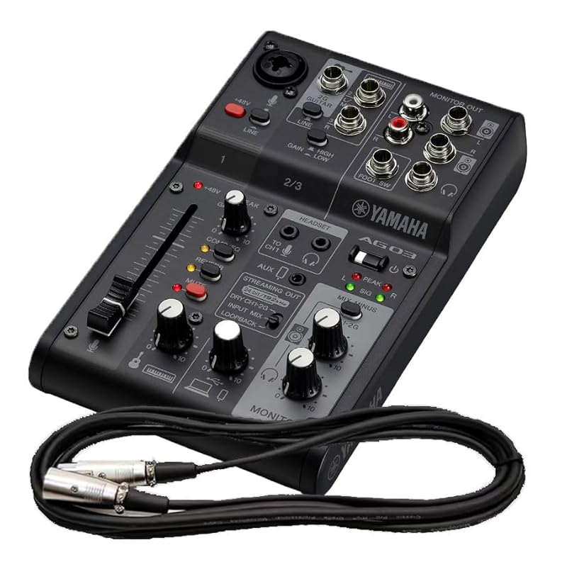 

[Mixer set for distribution] Yamaha live streaming AG03MK2 B + microphone cable 3m (USB (With Type-C cable)