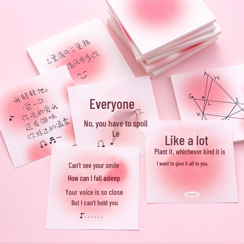 Korean Peach Sticky Notes: Non-Adhesive Creative Notepad, Tearable, Portable, Gradient Color Heart Design