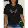 European Size Angel Wing Rose Graphic Women's Fashion Casual Sporty T-Shirt with Crew Neck, Polyester Blend