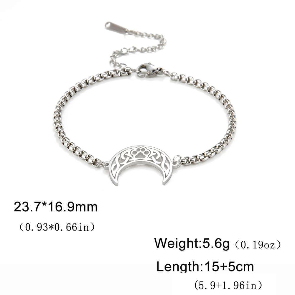 Cat Paw Charm Crescent Moon Bracelets for Women Figaro Box Chain Bracelet Celtic Knot Amulet Stainless Steel Trendy Jewelry Gift