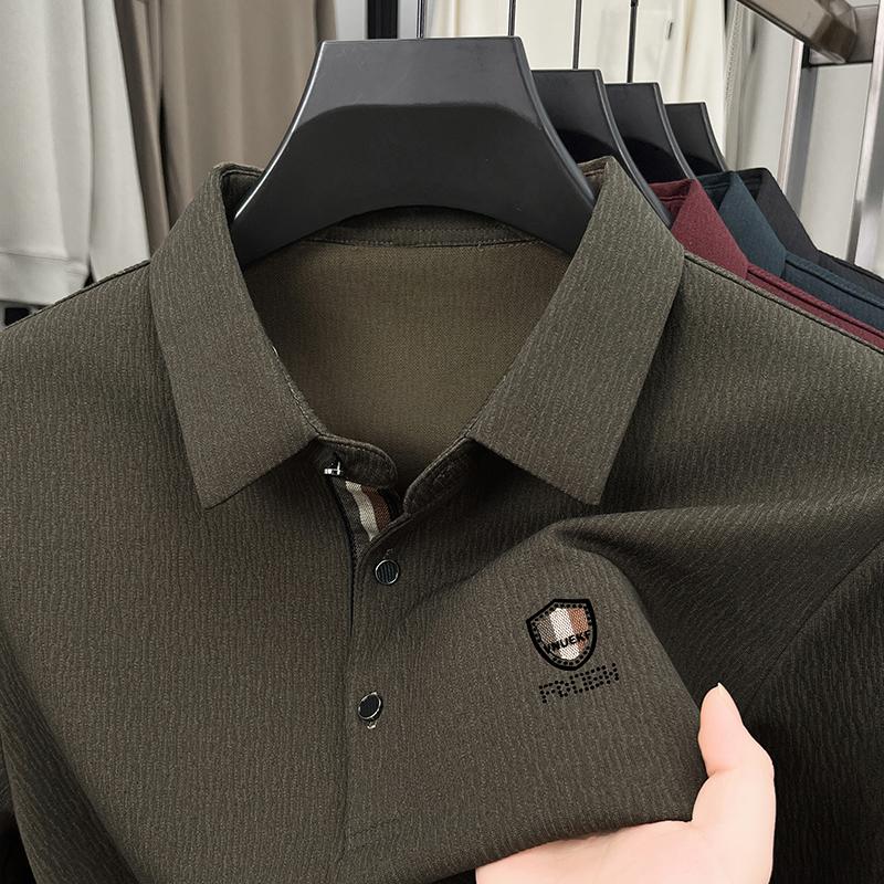 High-end Brand Men's Polo Shirt Lapel Letter Long-sleeved Autumn T-shirt Seamless Business Casual Anti-pilling Men's Clothing