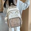 Japanese Ins Cute Cat Backpack Female Transparent Bar Pain Bag New Large-capacity Schoolbag Middle School Student Backpack