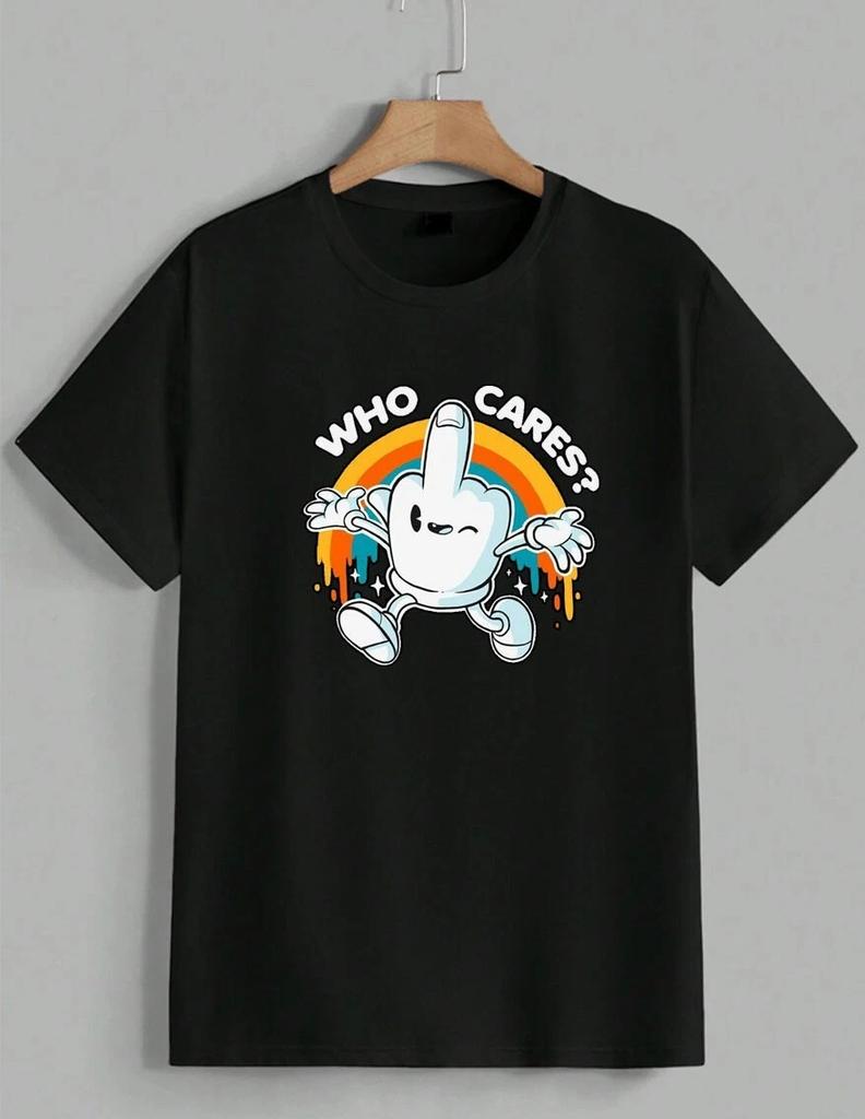 Who Cares Middle Finger Meme Cartoon Graphic Relatable Funny T-Shirt Unisex