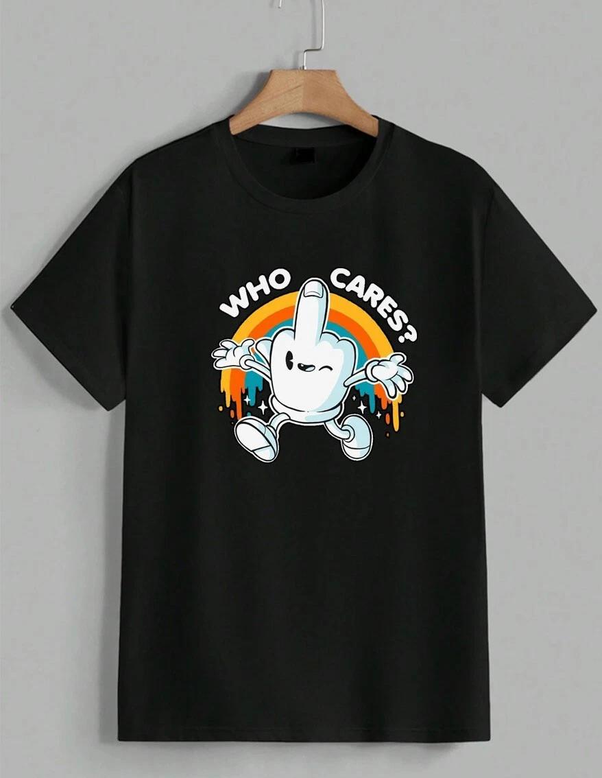 Who Cares Middle Finger Meme Cartoon Graphic Relatable Funny T-Shirt Unisex S