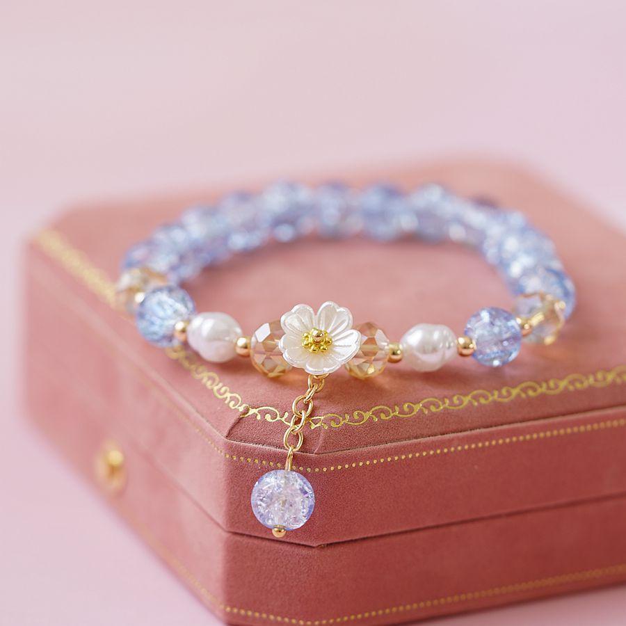 Crystal Beads Bracelet Women Pearl Flower Pendant Friendship