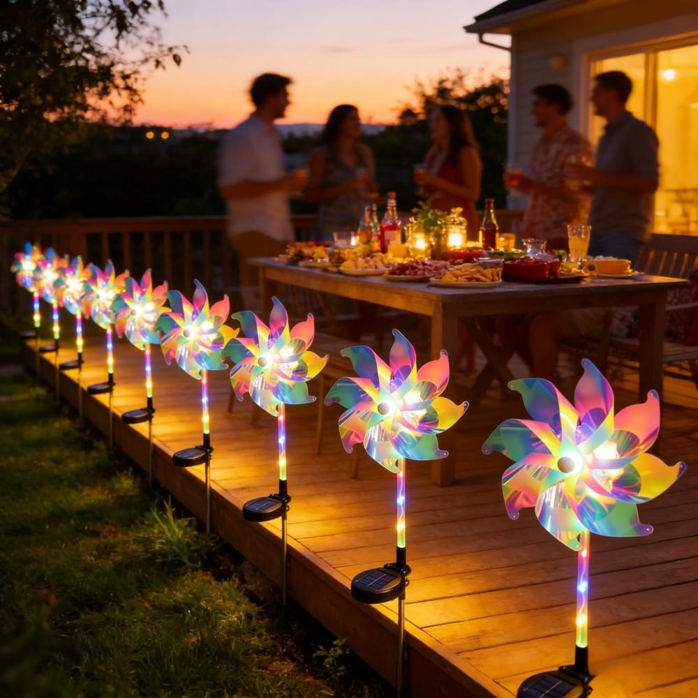 Xiaomi 2PC Solar Powered Colorful Windmill Stake Lights - Waterproof Outdoor Garden Backyard Wedding Party Decorative Lighting