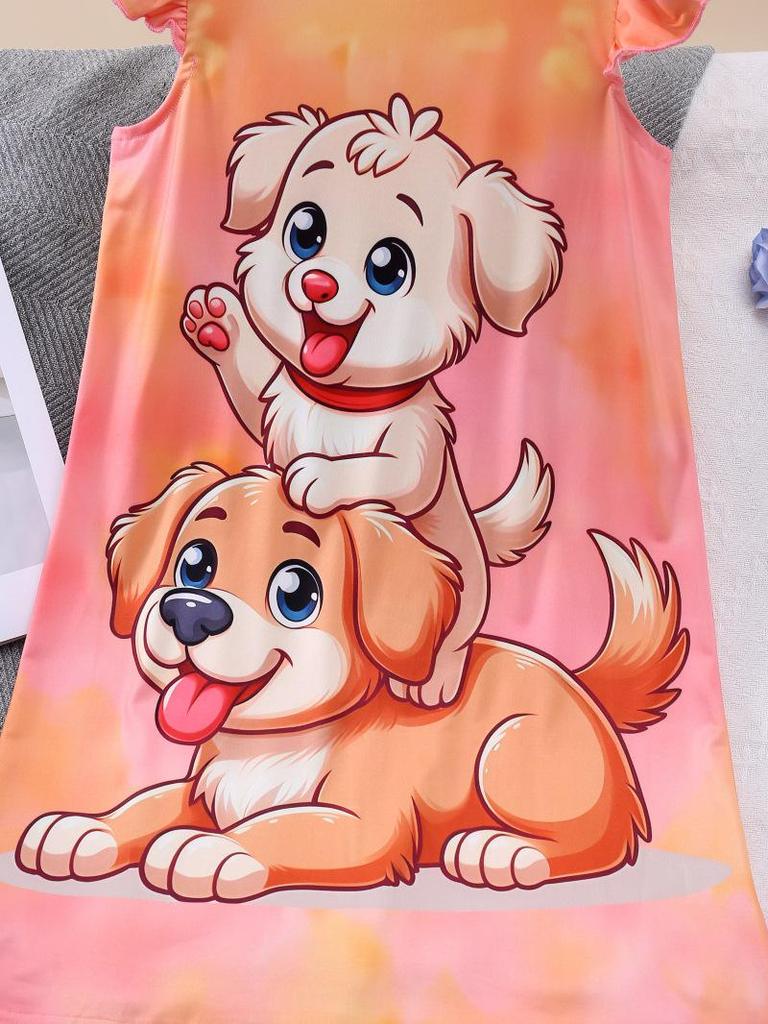 Girls' 3D Dog Print Sleeveless Nightgown Pajamas