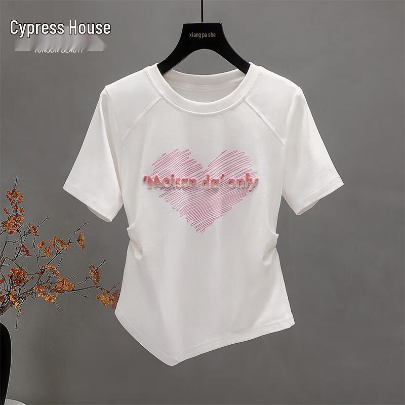 Sibaiche Women s Irregular Heart Print Short Sleeve T-shirt L