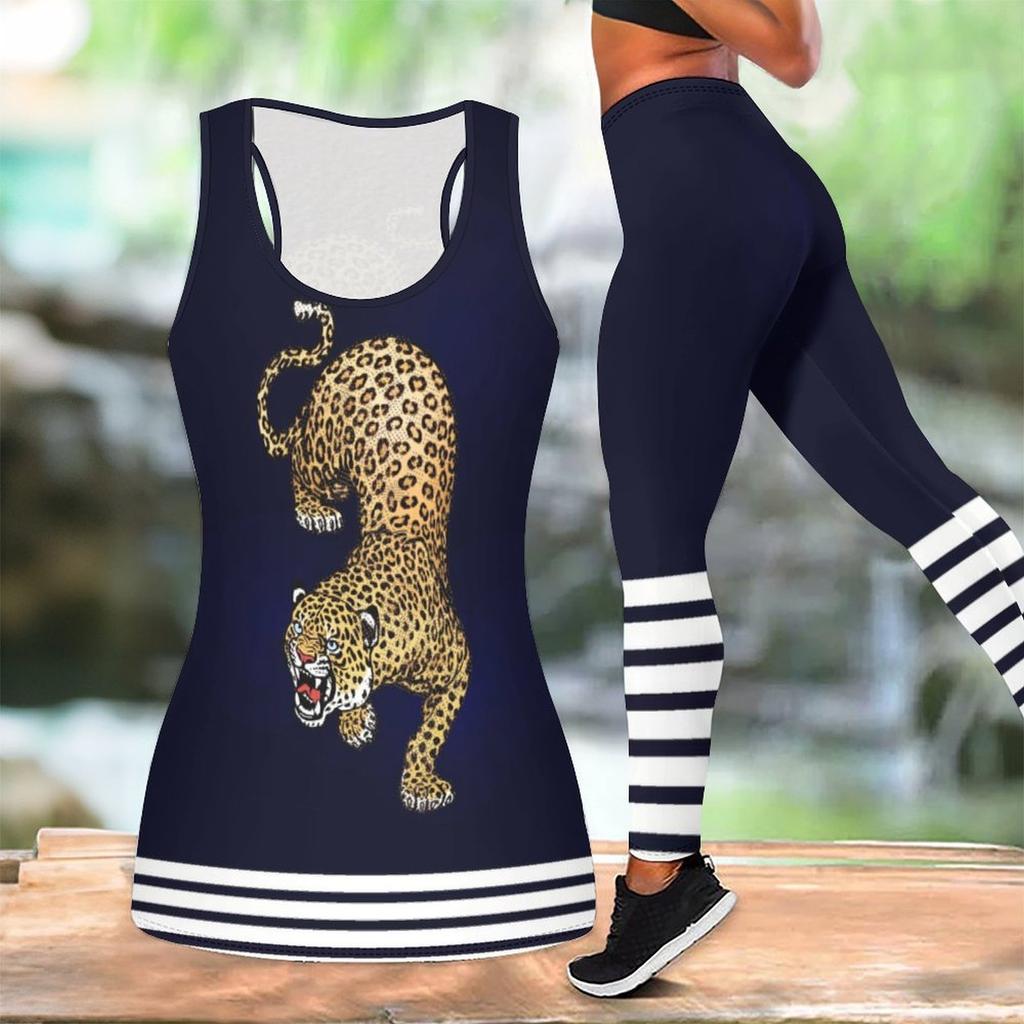 Animal Printed Yoga Outfit for Women Fashion Workout Leggings Fitness Sports Casual Yoga Set Sports Suit
