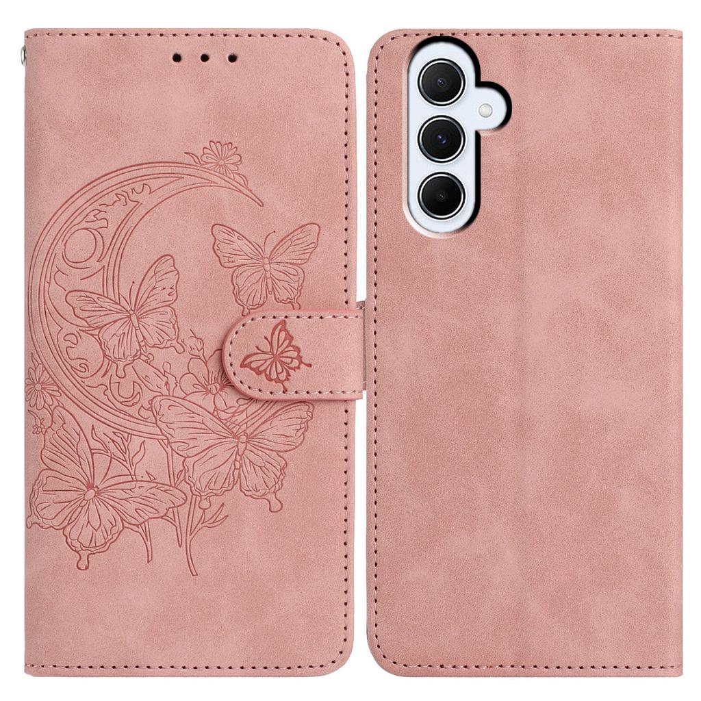 For Samsung Galaxy A55 5G Case Butterfly Flower Imprinted PU Leather Wallet Stand Phone Cover