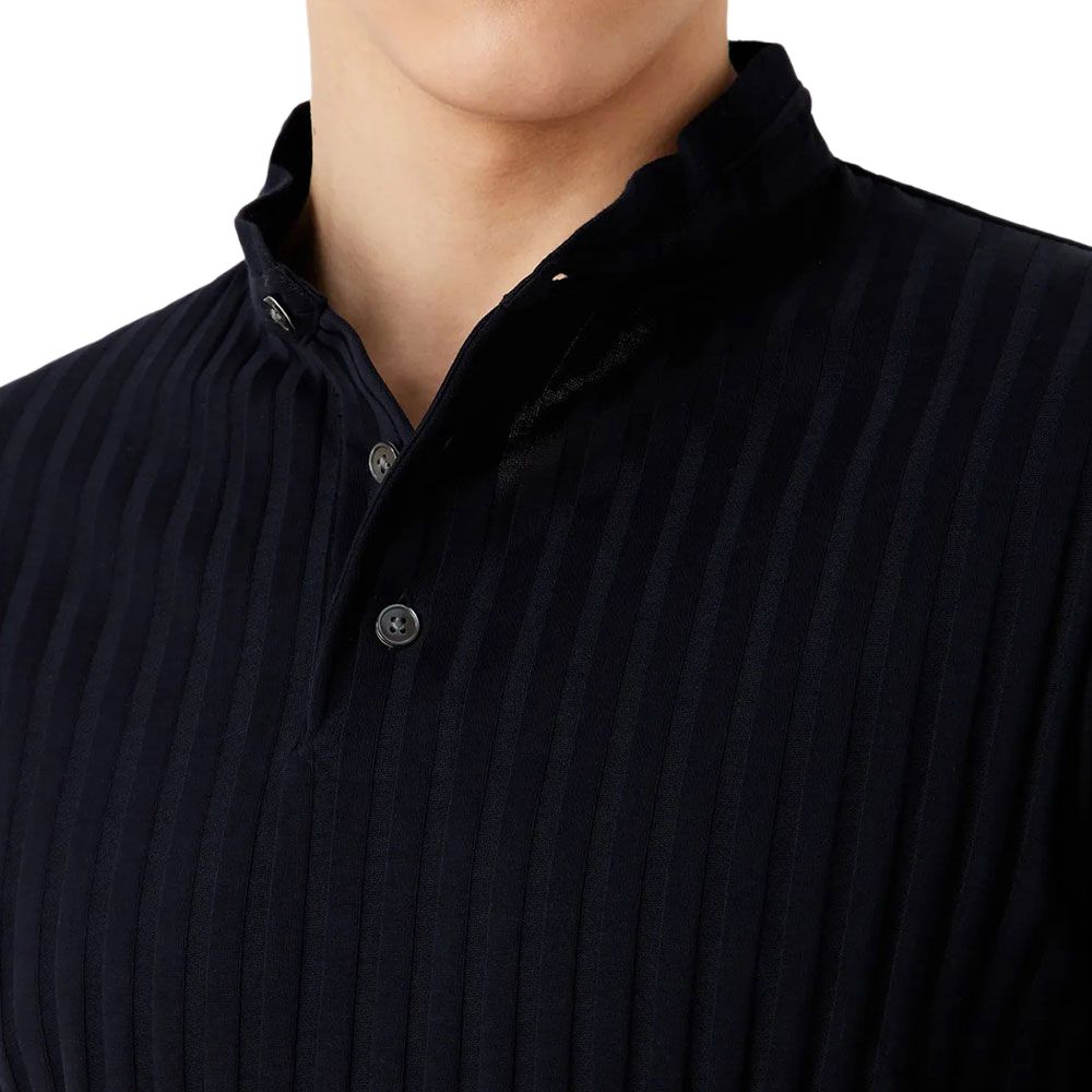Emporio Armani SS23 Solid Vertical Striped Button Short Sleeve Polo Shirt Men tops Navy-Blue 3R1F71-1JGYZ-09J2