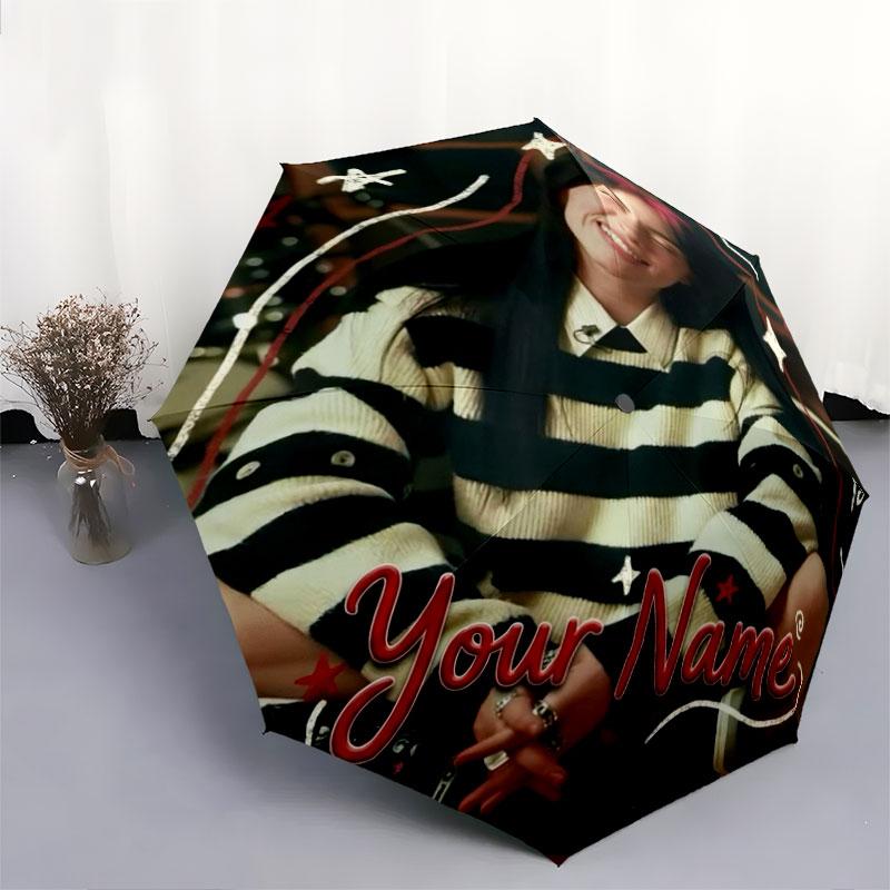 1 PC Automatic Folding Umbrella - Billie Eilish Custom Name Pattern, Portable & Foldable Design with 8 Ribs, Christmas Birthday Gifts