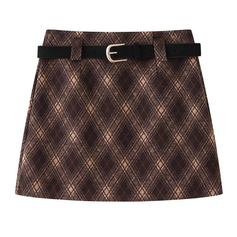 2025 New Retro Plaid Woolen A-line High Waist Petite Skirt - Autumn/Winter Collection