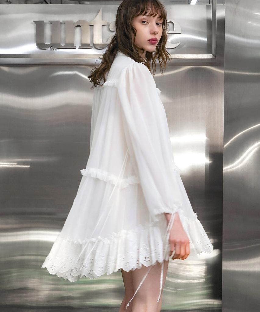 Untage Embroidered Lace Ruffle Mini Dress (White)_Uws-Ss12