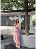 2026 Spring/Summer Pink Bamboo Rhyme Spaghetti Strap Long Dress for Women
