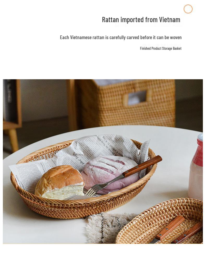 Nordic Rattan Woven Basket for Fruit, Bread, Snacks, and Decorative Use