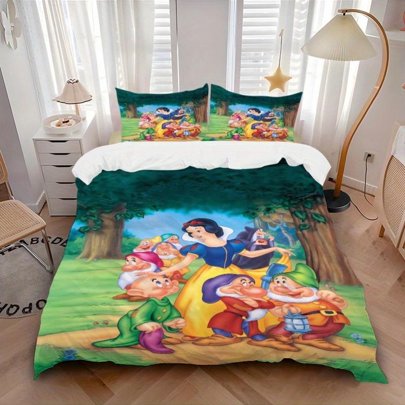 3pcs Cartoon Snow White and the Dwarfs Print Cover Set Ultra Soft, Breathable, and Comfortable Bedding with Stylish Design for Bedroom and Guest