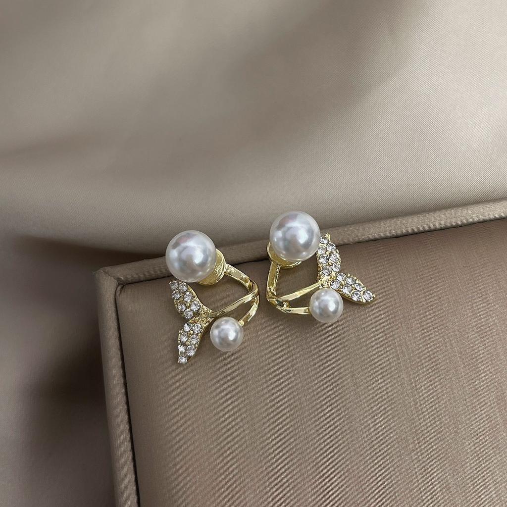 925 Silver Needle Temperament High-end Full Diamond Pearl Earrings Women's ins Wind Geometric Earrings Korean Light Luxury Earrings