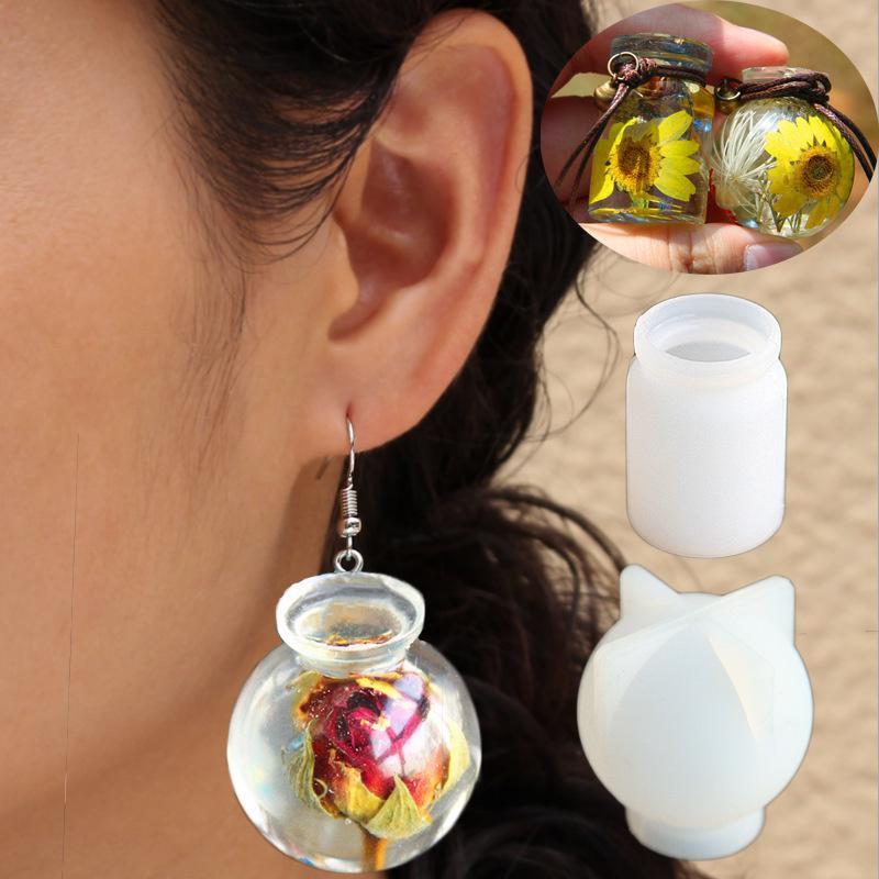 2Pcs Mini Bottle Epoxy Resin Mold Small Box Pendant Storage Container Jar Silicone Molds for DIY Earrings Jewelry