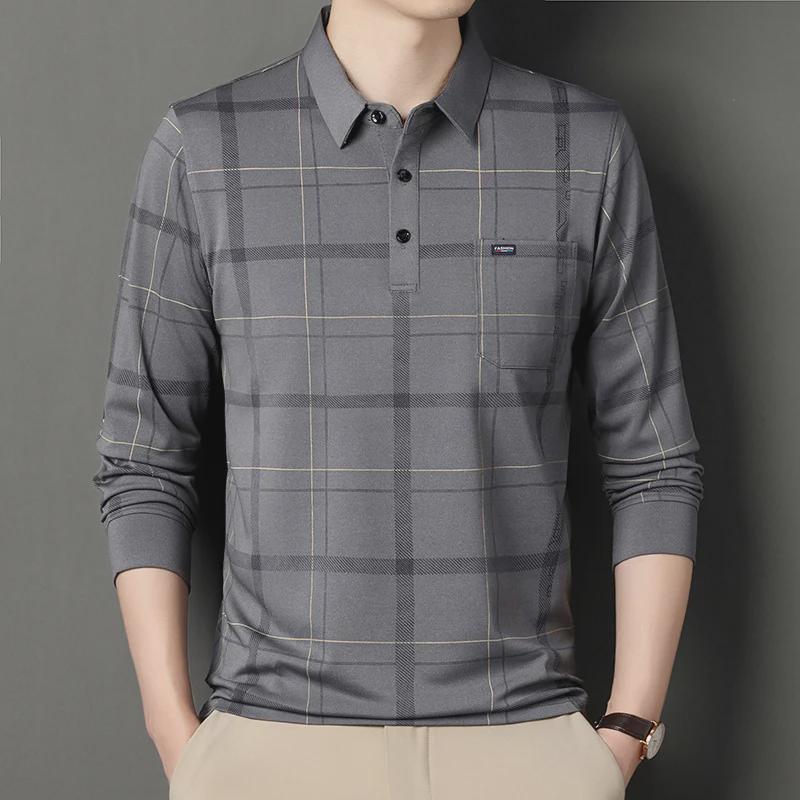 2024 Striped Long-Sleeve Men's Polo Shirt - Casual Fashion with Lapel