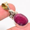 Red Ruby(Simulated) Handmade 925 Sterling Silver Two Tone Pendant 1.75" Z3L82
