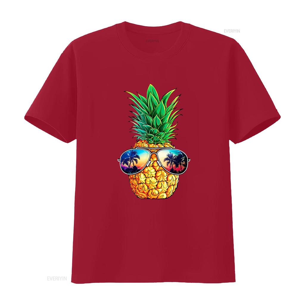 Fashion Pineapple Sunglasses T Shirt Aloha Beaches Hawaii Hawaiian Black Vintage Washed Streetwear Fashion Soft Casual Slightly