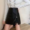2025 Autumn/Winter Black High-Waisted PU Leather Bodycon Skirt – Women's Slimming A-Line Midi Skirt