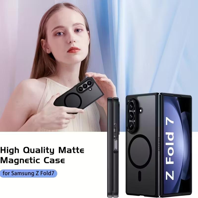 Matte Magnetic Phone Case for Samsung Galaxy Z Fold 7 Full Cover Translucent Mobile Cases with Magnet for Z Fold7 New Products