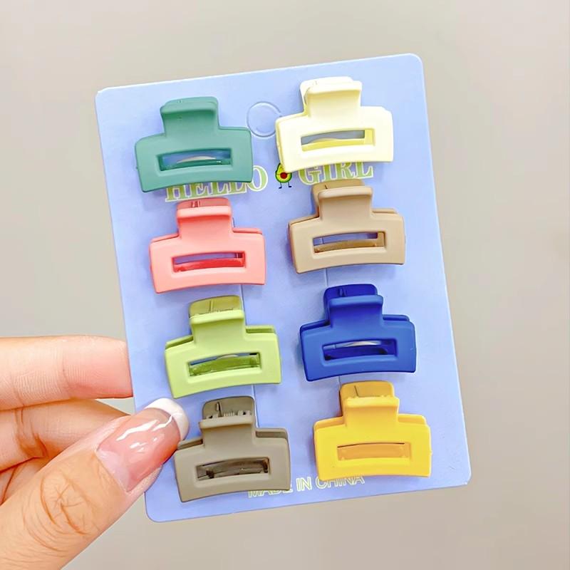 8pcs/set Black Colorful Geometric Plastic Small Hair Claws For Sweet Girls Mini Hair Clips Hairpin Kids Lovely Hair Accessories