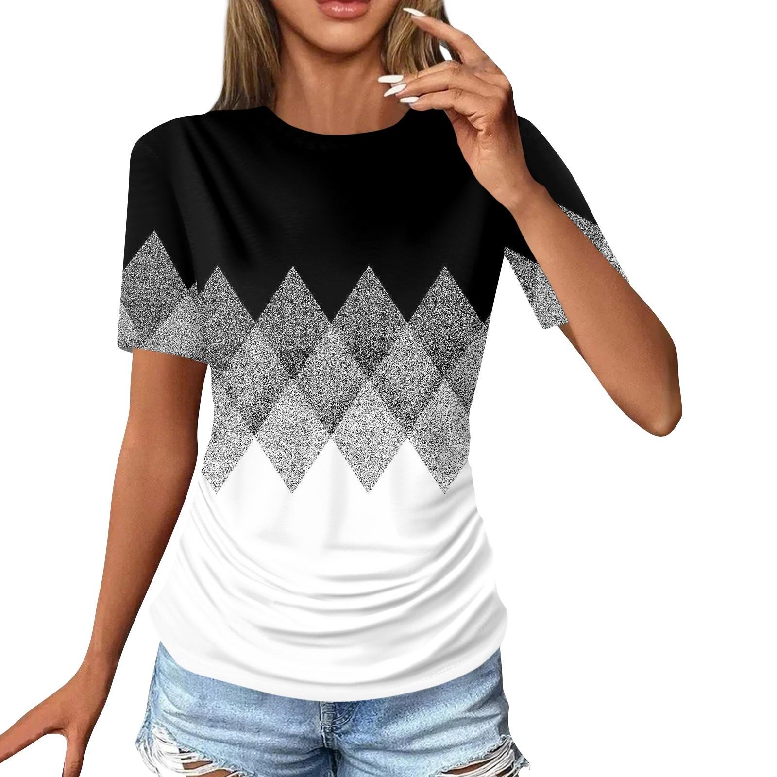 

Женские футболки, модные повседневные топы с круглым вырезом и коротким рукавом, туника с принтом XXXL