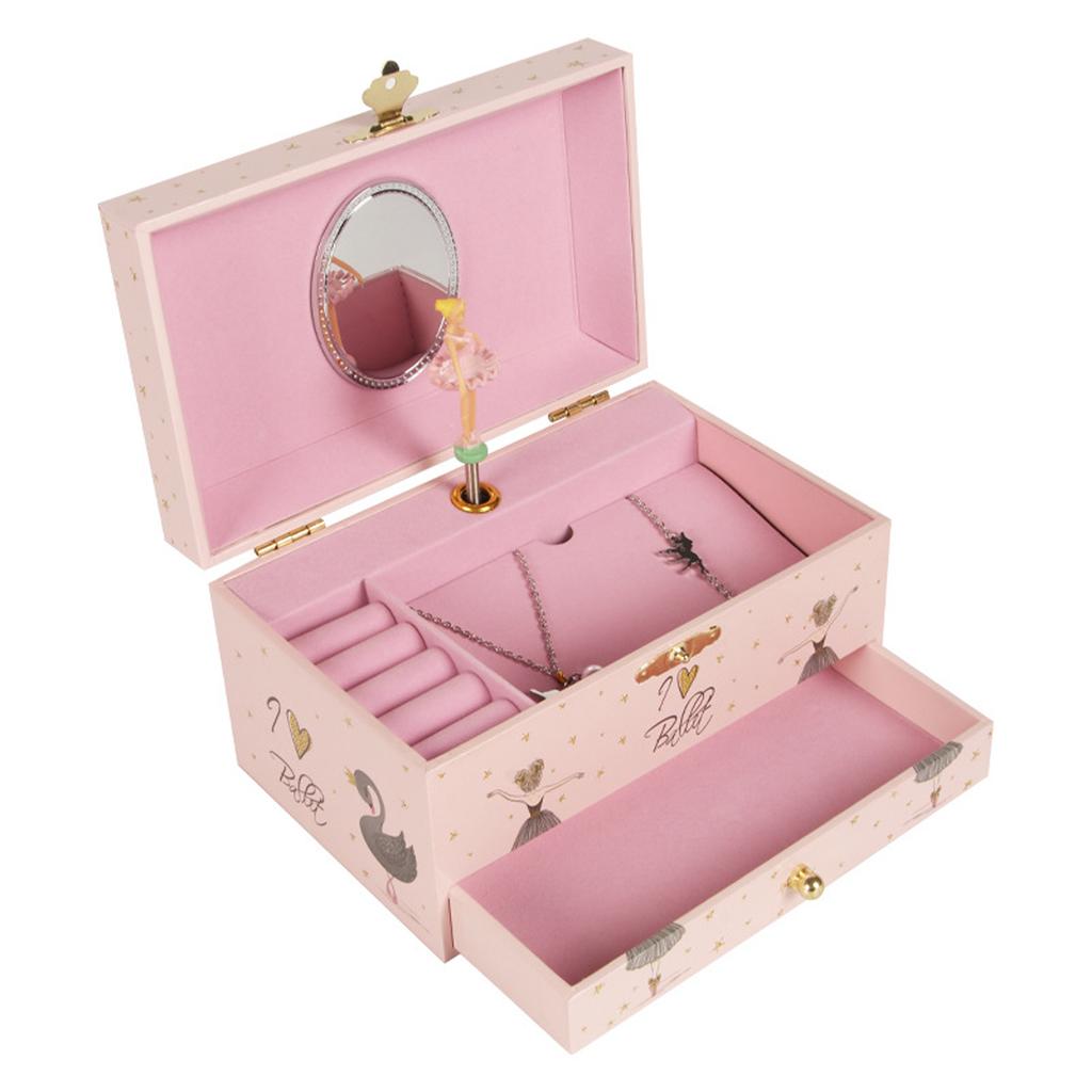 Neue 1 Stück Spieluhr mit Schublade Spiegel Drehende Ballerina Schmuckaufbewahrung für Ringe Halsketten Armbänder Box Geburtstagsgeschenk