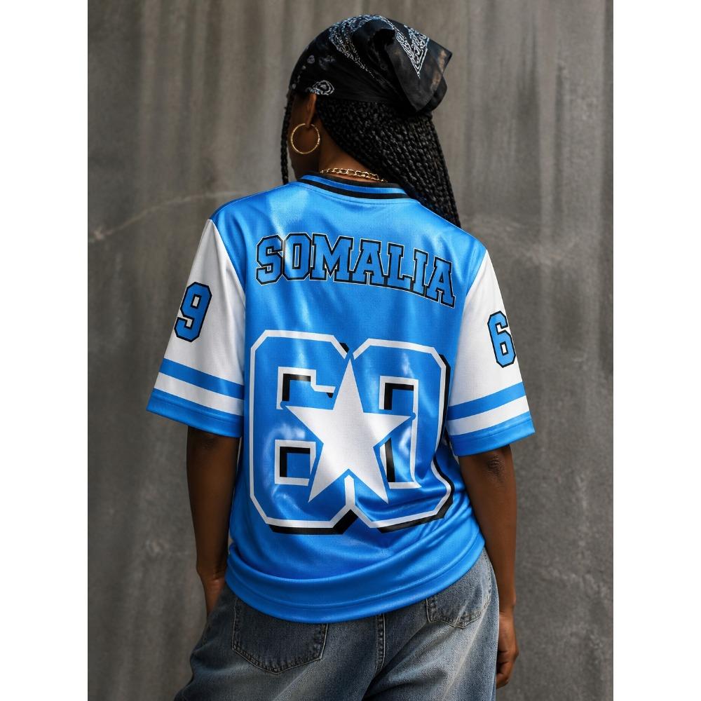 New Everyday Versatile Top with Somali Print, Men s and Women s V-neck Short Sleeve Casual Loose Sports Jersey T-shirt S