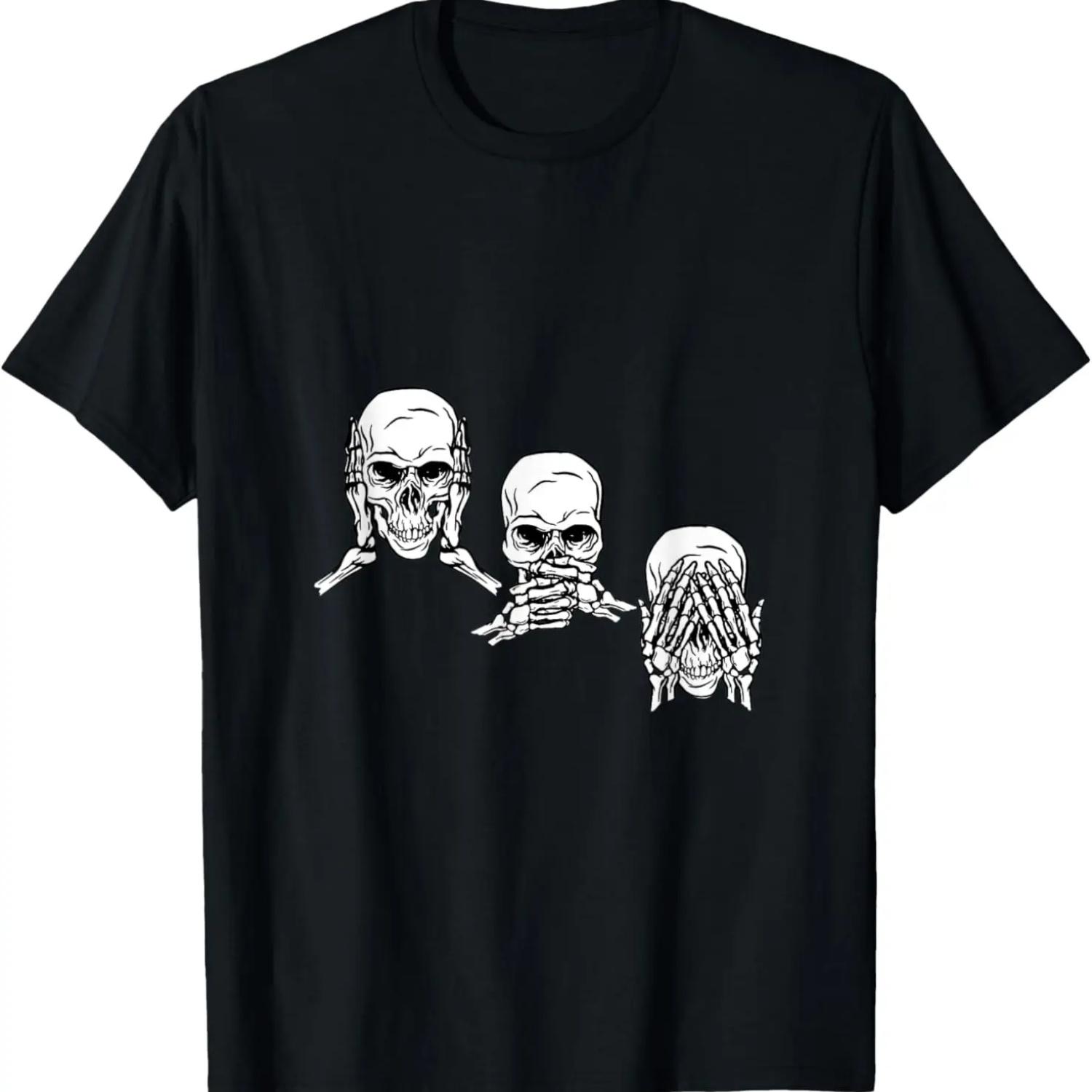 Three Wise Skulls Deaf, Blind, Mute,Halloween Costume Skull T-Shirt S