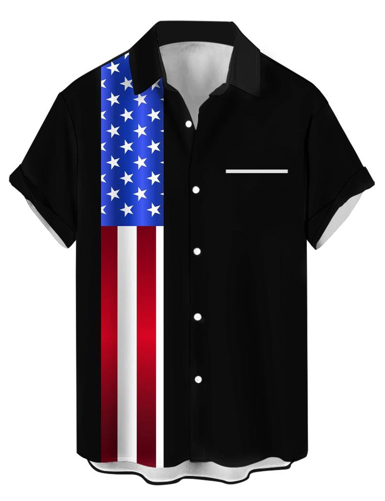 Men's Short Sleeve Geometric Line Print Shirt, Slim Fit for Casual & Business Wear